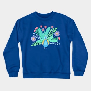 Floral peacock painted with gouache Crewneck Sweatshirt